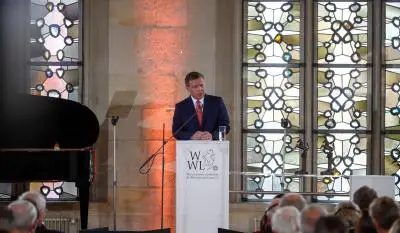 His Majesty King Abdullah II delivers a speech at the Peace of Westphalia Prize Ceremony in Münster, Germany